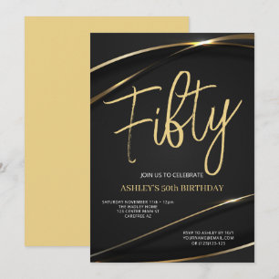 Invitation Cinquante Or moderne Noir 50e Anniversaire Invitat