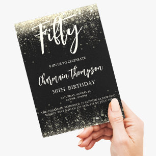 Invitation Cinquante Parties scintillant Black Gold 50e fête