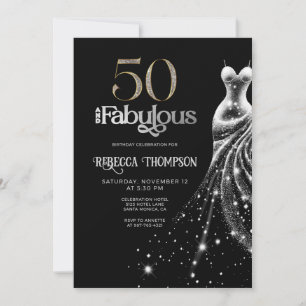 Invitation Cinquante Robe Argentée Fabuleuse Noir 50e Anniver