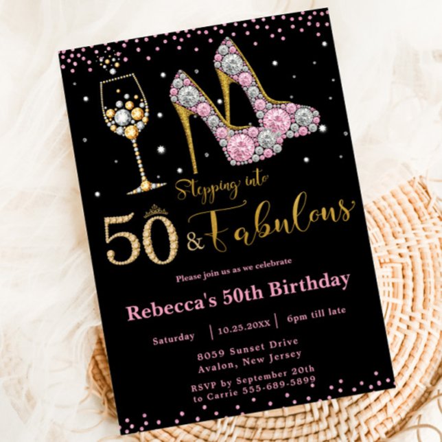 Invitation Cinquante roses et talons fabuleux Bubbly 50e anni (Créateur téléchargé)