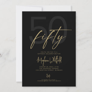 Invitation Cinquante Script Moderne Noir Anniversaire 50 ans