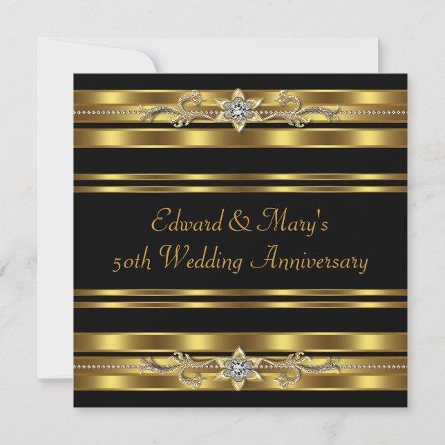 Invitation Cinquantième anniversaire de mariage Black Gold (Devant)