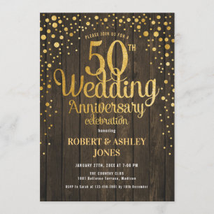 Invitation cinquantième Anniversaire de mariage - bois et or