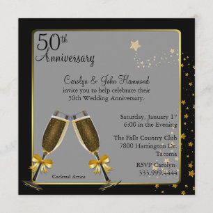 Invitation Cinquantième anniversaire de mariage chic noir et