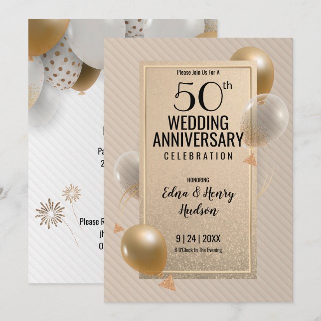 Invitation Cinquantième anniversaire de mariage doré (Devant / Derrière)