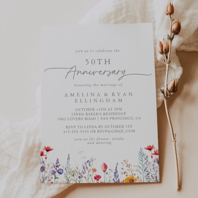 Invitation Cinquantième Anniversaire de Mariage Fleur Sauvage (Créateur téléchargé)