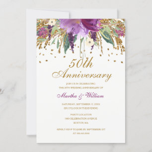 Invitation Cinquantième anniversaire de mariage Floral Glitte