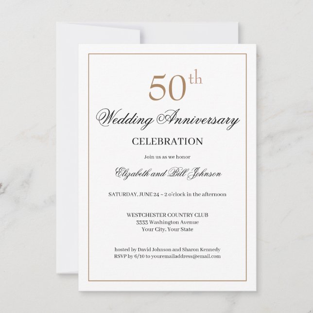 Invitation Cinquantième Anniversaire de Mariage Or Chic Noir (Devant)