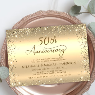 Invitation Cinquantième Anniversaire de Mariage Paillettes Or