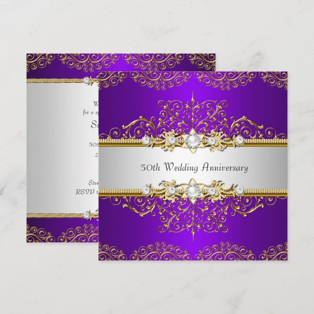 Invitation Cinquantième anniversaire de mariage tourbillon or (Devant / Derrière)