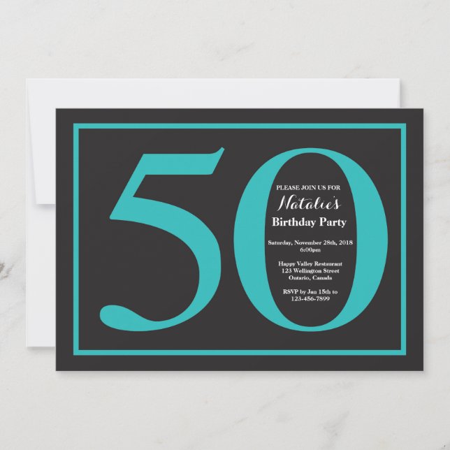 Invitation cinquantième Anniversaire Teal et tableau noir (Devant)