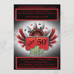 Invitation cinquantième, casino d'homme d'anniversaire,