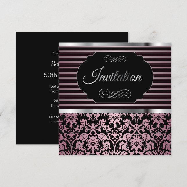 Invitation cinquantième Damassé de rose de la fête (Devant / Derrière)