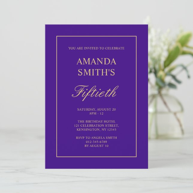 Invitation Cinquantième Elegant Gold Purple 50ème Anniversair (Debout devant)