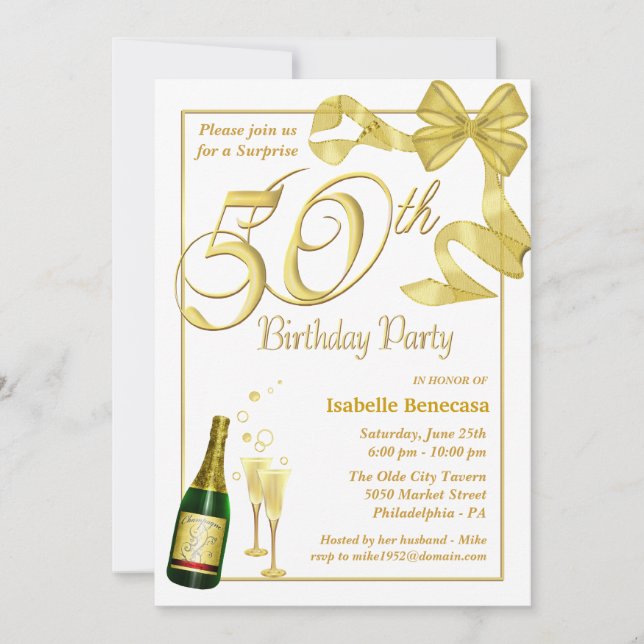 Invitation cinquantième Fête d'anniversaire de surprise - (Devant)