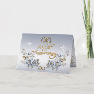 Invitation cinquantième Floral bleu élégant de fête