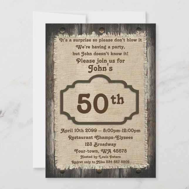 Invitation cinquantième, homme d'anniversaire, homme de (Devant)