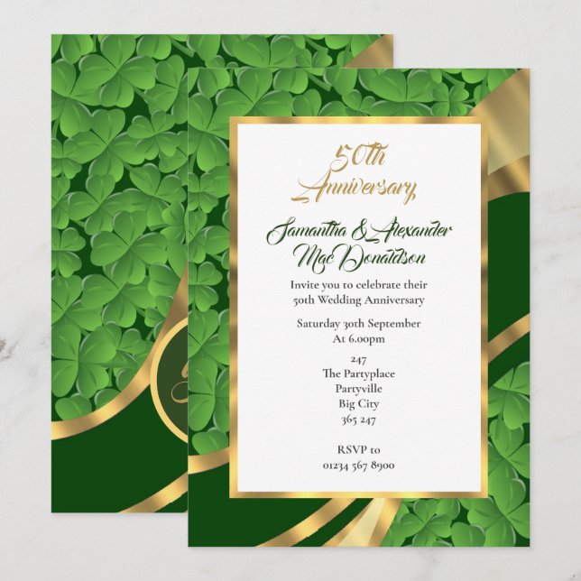 Invitation Cinquantième mariage shamrock irlandais (Devant / Derrière)