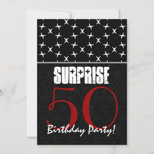 Invitation cinquantième Motif blanc noir rouge d'anniversaire (Devant)