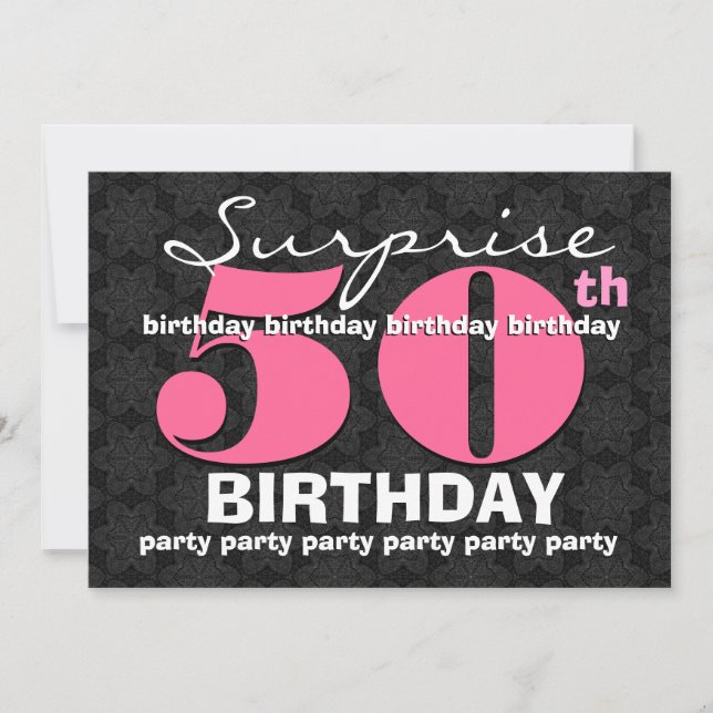 Invitation cinquantième Noir de rose de fête d'anniversaire (Devant)