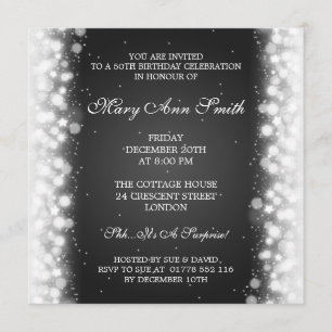 Invitation Cinquantième noir magique élégant d'étincelle de