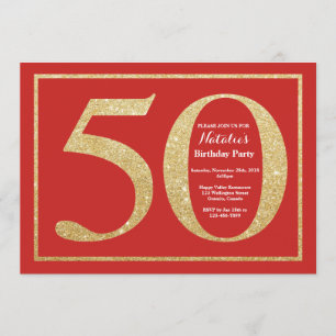 Invitation cinquantième Rouge d'invitation d'anniversaire et