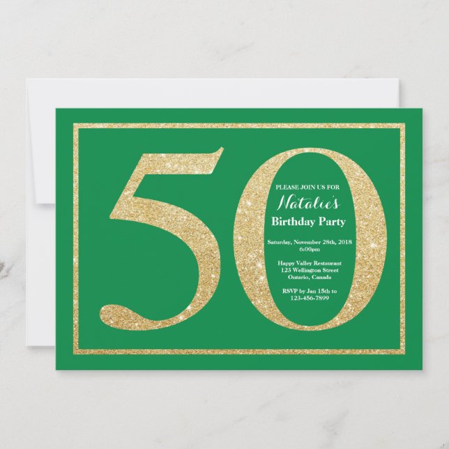 Invitation cinquantième Vert d'anniversaire et parties (Devant)