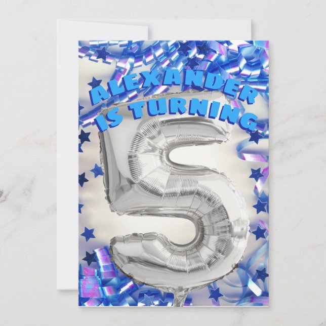 Invitation Cinquième anniversaire Silver et Blue Age 5 garçon (Devant)