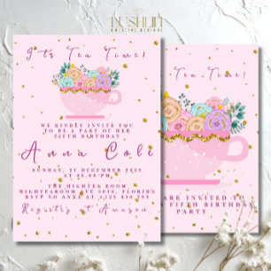 Invitation Cinquième anniversaire Tea Party Elégant & doux an