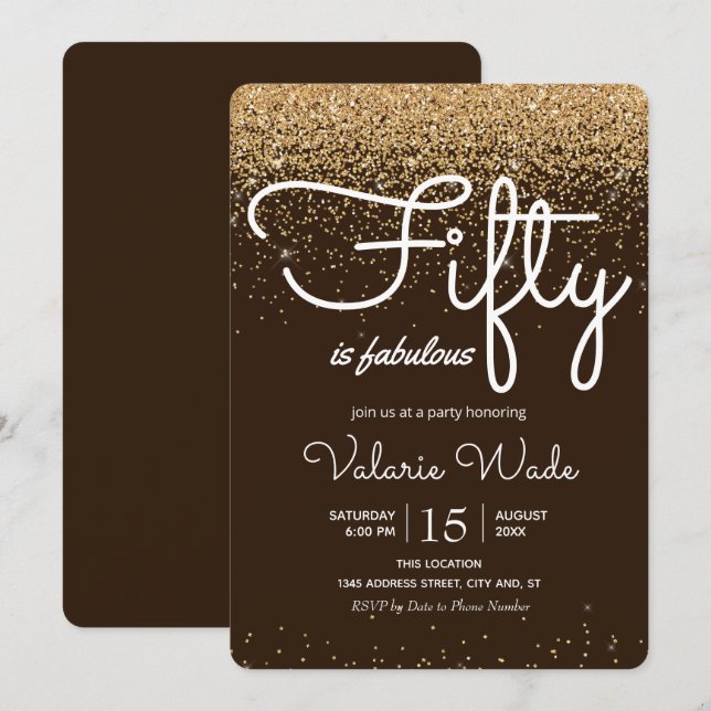 Invitation Cinty est fabuleux Parties scintillant or Annivers (Devant / Derrière)