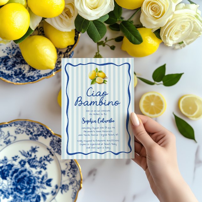 Invitation Cio Bambino Whimsical Italien Lemons Baby shower (Cio Bambino Whimsical Lemon Baby Shower Invitation )