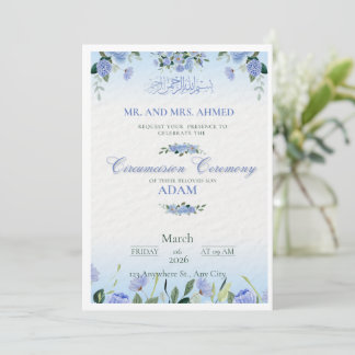 Invitation Circoncision Florale Bleue Personnalisa