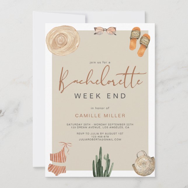 Invitation Circuit de Bachelorette Désert Boho Cactus (Devant)