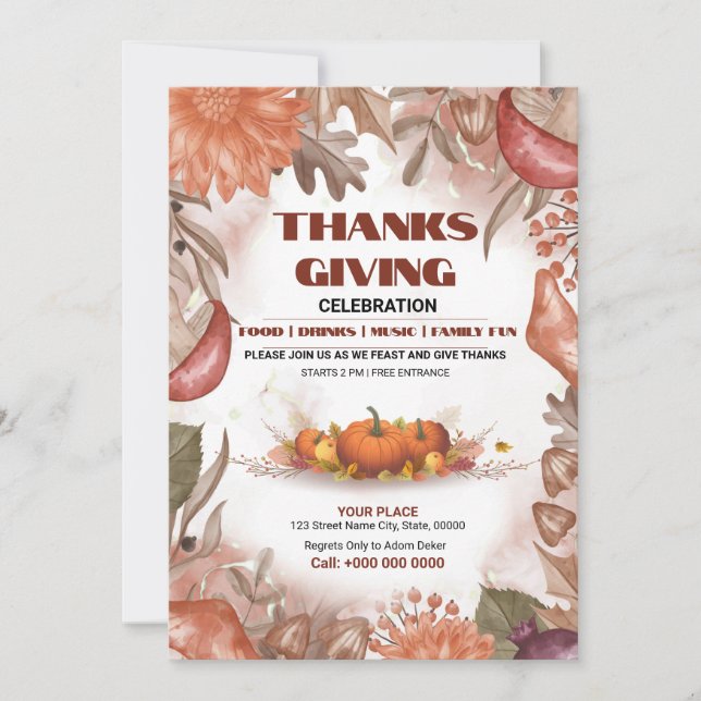 Invitation Circulaire d'invitation de la fête de Thanksgiving (Devant)