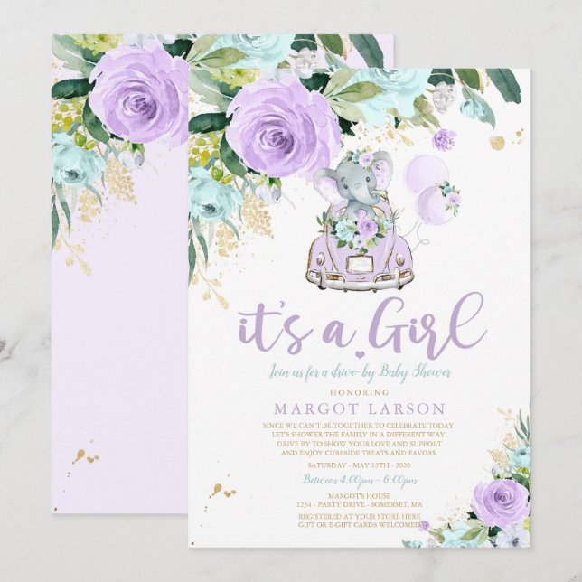 Invitation Circulation des éléphants par Baby shower Invitati (Devant / Derrière)