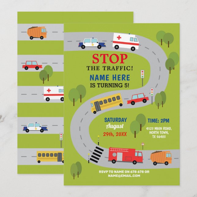 Invitation Circulation Routière Ambulance Police Camions Voit (Devant / Derrière)