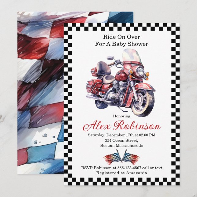 Invitation Circuler sur le Baby shower de moto (Devant / Derrière)