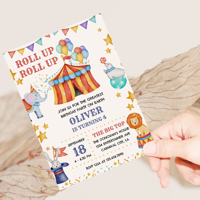 Invitation Circus Big Top Top Animaux Anniversaires de enfant (Circus theme kids birthday party invitation)