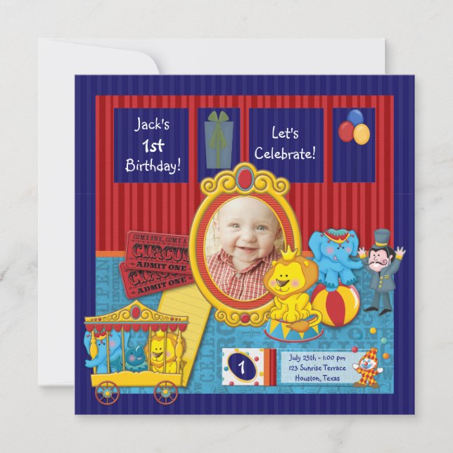 Invitation Circus Boys Photo 1er anniversaire (Devant)