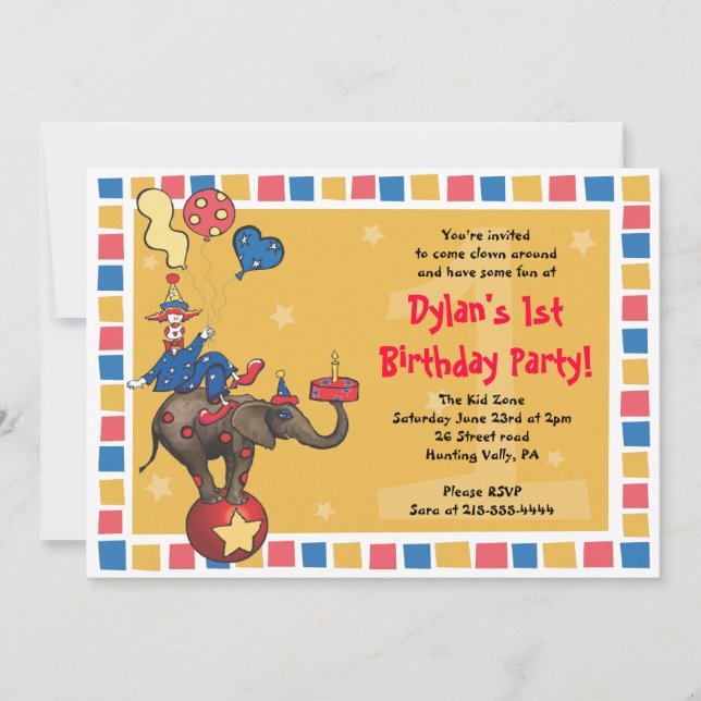 Invitation Circus Clown 1er Joyeux Anniversaire -Remise pour  (Devant)