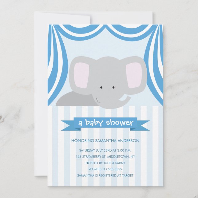 Invitation Circus Elephant Baby shower Inviation - Garçon (Devant)