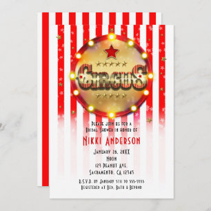 Invitation Circus Party Event Rouge Blanc Or rayé