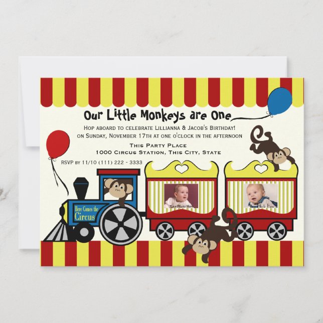 Invitation Circus Train Twin Photo (Devant)