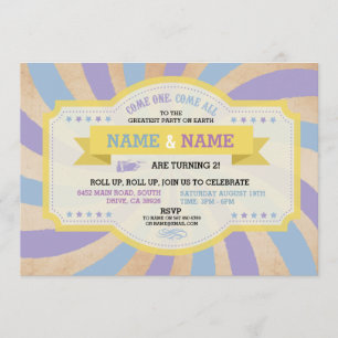 Invitation Circus Twins fête d'anniversaire Carnaval bleu Inv