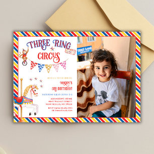Invitation Cirque à Trois Anneaux Animal 3ème Photo Anniversa