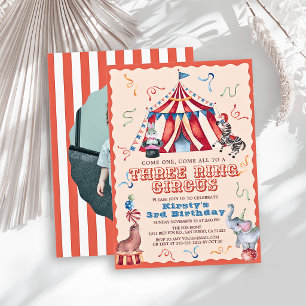 Invitation Cirque à Trois Anneaux Carnaval Photo 3ème Anniver