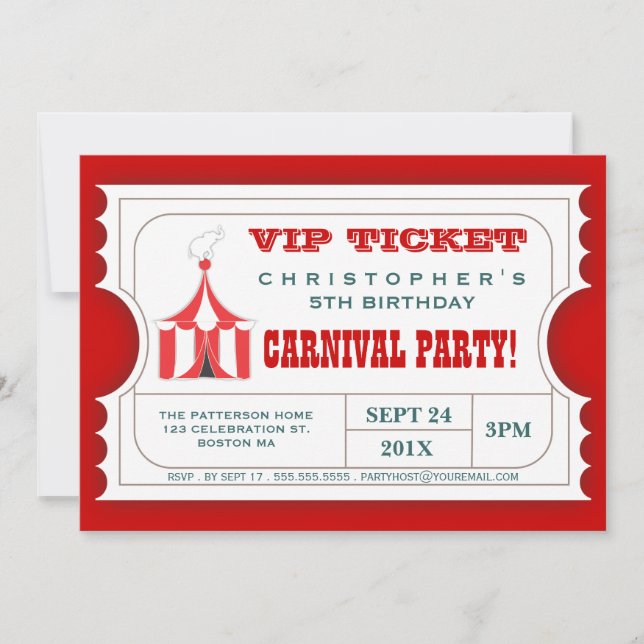 Invitation Cirque Carnaval Anniversaire Fête Billets Invitati (Devant)