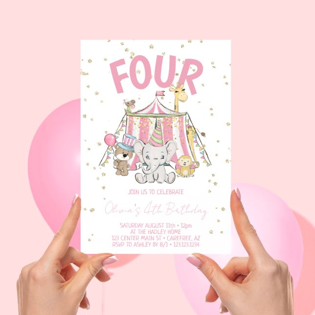 Invitation Cirque de Carnaval Rose 4e Anniversaire (Créateur téléchargé)