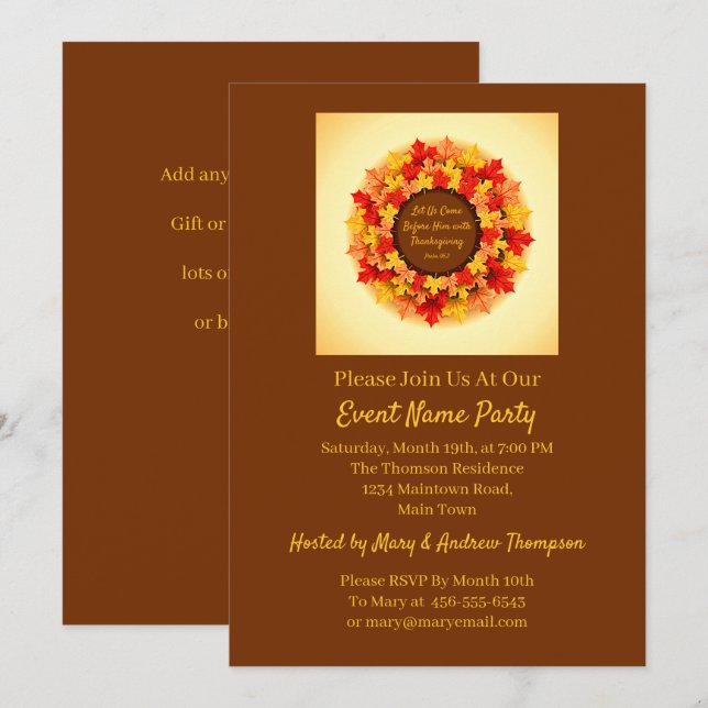 Invitation Citation Bible Automne Feuilles Thanksgiving (Devant / Derrière)