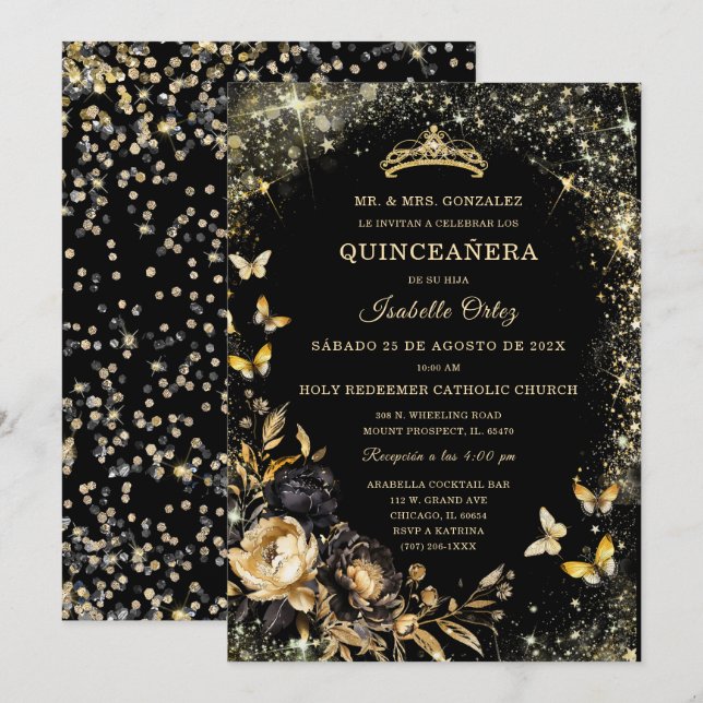 Invitation Citations Quinceanera en espagnol (Devant / Derrière)